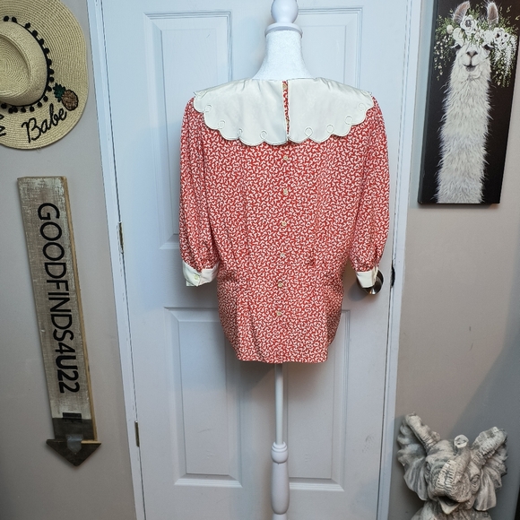 Vintage Nilani  Blouse Red Floral Preppy Elegant Cottagecore Blouse Size 13/14 - Picture 6 of 9